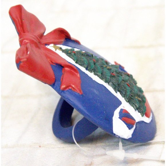 NWT Green Christmas Tree Napkin Ring Blue Ornament Shaped Red Bow - Picture 5 of 10
